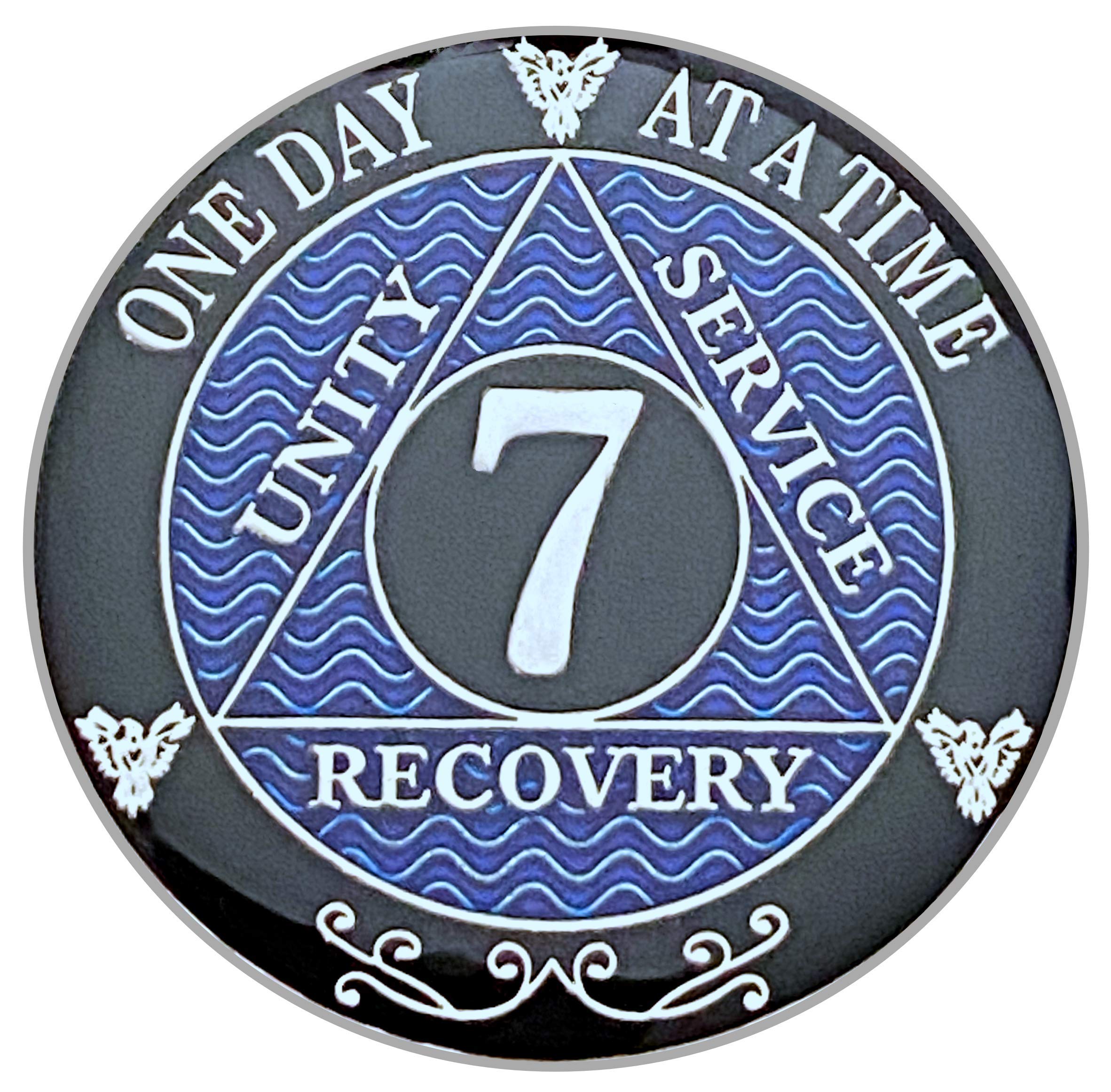 7 Year AA Coin Silver Color Plated-Medallion, Recovery Chip, 12 Step Token, Alcoholics Anonymous Coin