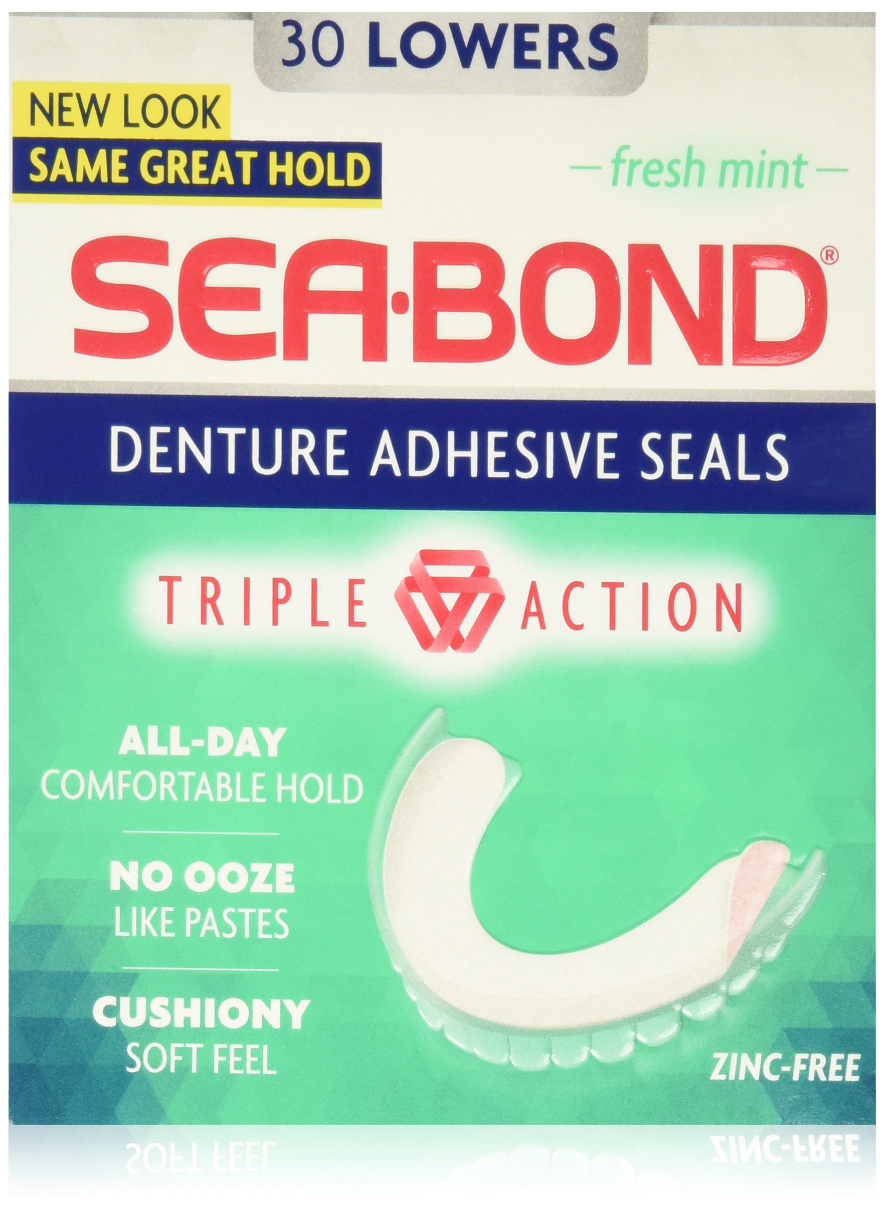 Seabond Denture Adhesive Wafers Fresh Mint, 30 Count