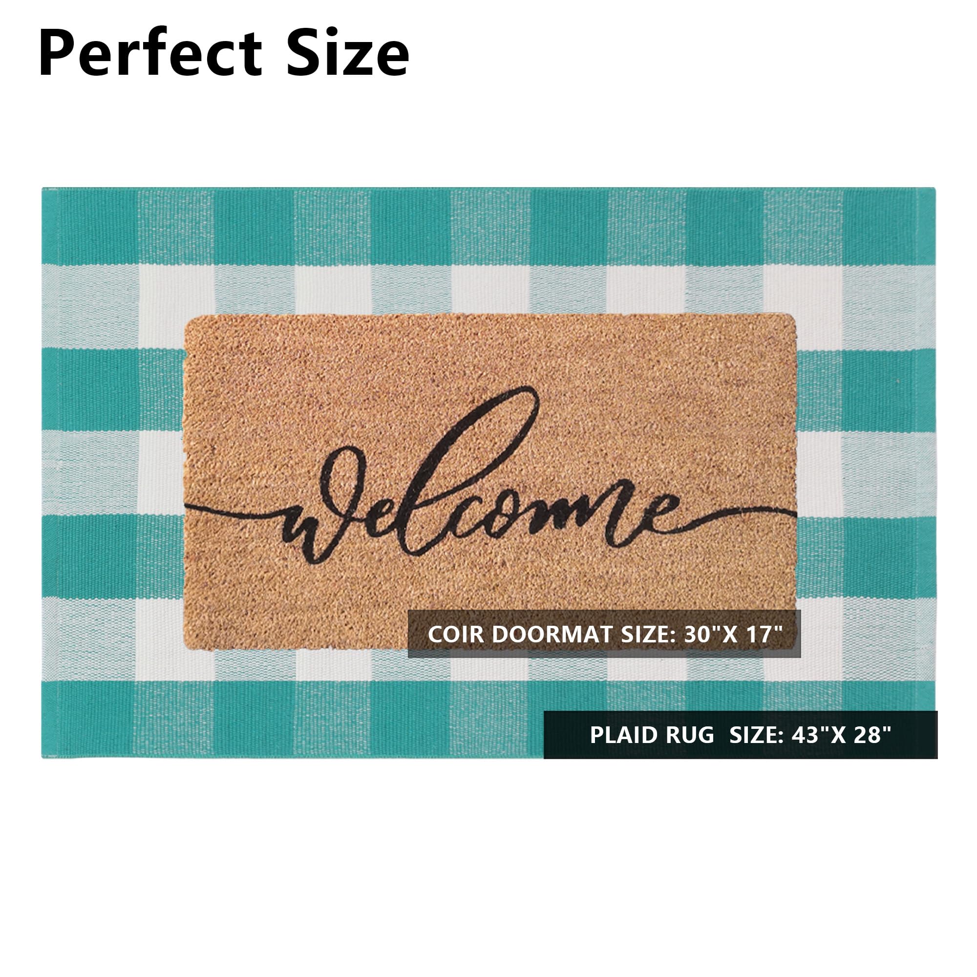 Fallovea Spring Welcome Door Mats Combo Set, 100% Coco Coir Doormat + 28" x 43" Green and White Plaid Rug, Front Porch Entryway Decor Indoor Outdoor Floor Easter Mats - Image 2