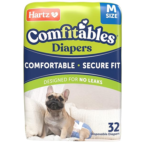 HARTZ DISPOSABLE DOG DIAPERS, SIZE M 32 COUNT, COMFORTABLE & SECURE FIT, EASY TO PUT ON