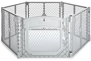 MyPet North States Petyard Plus: 5.5 Ft. Wide Folding Dog Playpen Indoor or Outdoor. 6-Panel Freestanding Play Pen Dog Gate Made in USA. 26" Tall, Light Gray
