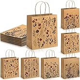 Kolldenn 24 Pcs Vintage Floral Wildflower Gift Bags Flower Kraft Paper Printed Candy Goodie Bags with Handles for Spring Party Supplies Wedding Baby Shower Birthday 8 x 3.9 x 9 in, 6 Styles