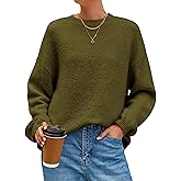 MASCOMODA Long Sleeve Crewneck Pullover Oversized Sweaters for Women Fall 2026 Casual Loose Fuzzy Chunky Knitted Jumper Tops