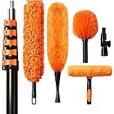 TONYINGO 30FT High Reach Duster Kits with Dual Action Flip-Lock &amp; Screw Fixing Design, 5-24FT Extension Pole, Cobweb Duster, Washable Ceiling Fan Cleaner &amp; Window Squeegee for Glass &amp; High Roof