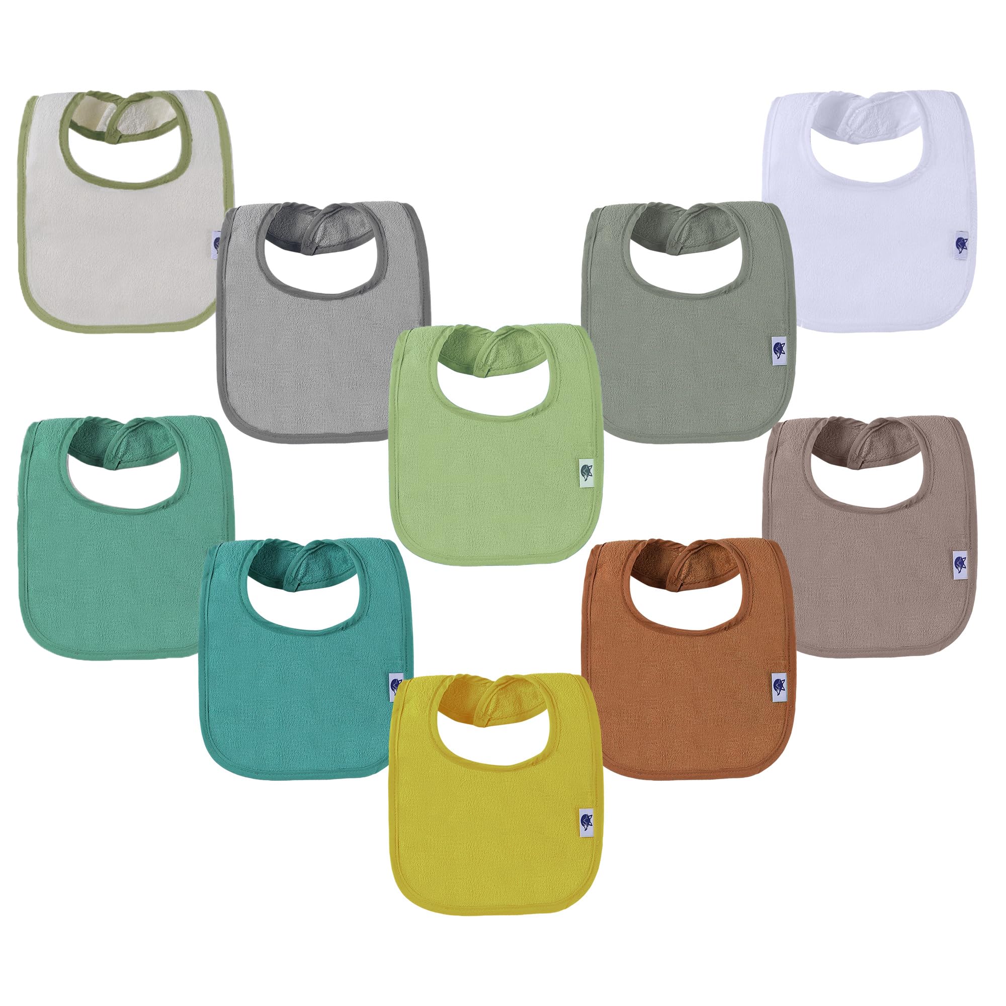 SUPNFOX 10 Pack Absorbent Dribble Bibs, Cotton Soft Baby Bibs for Feeding and Drooling, Adjustable Unisex Bibs for Baby Girls and Boys fit for Newborn to 36 Months - Neutral