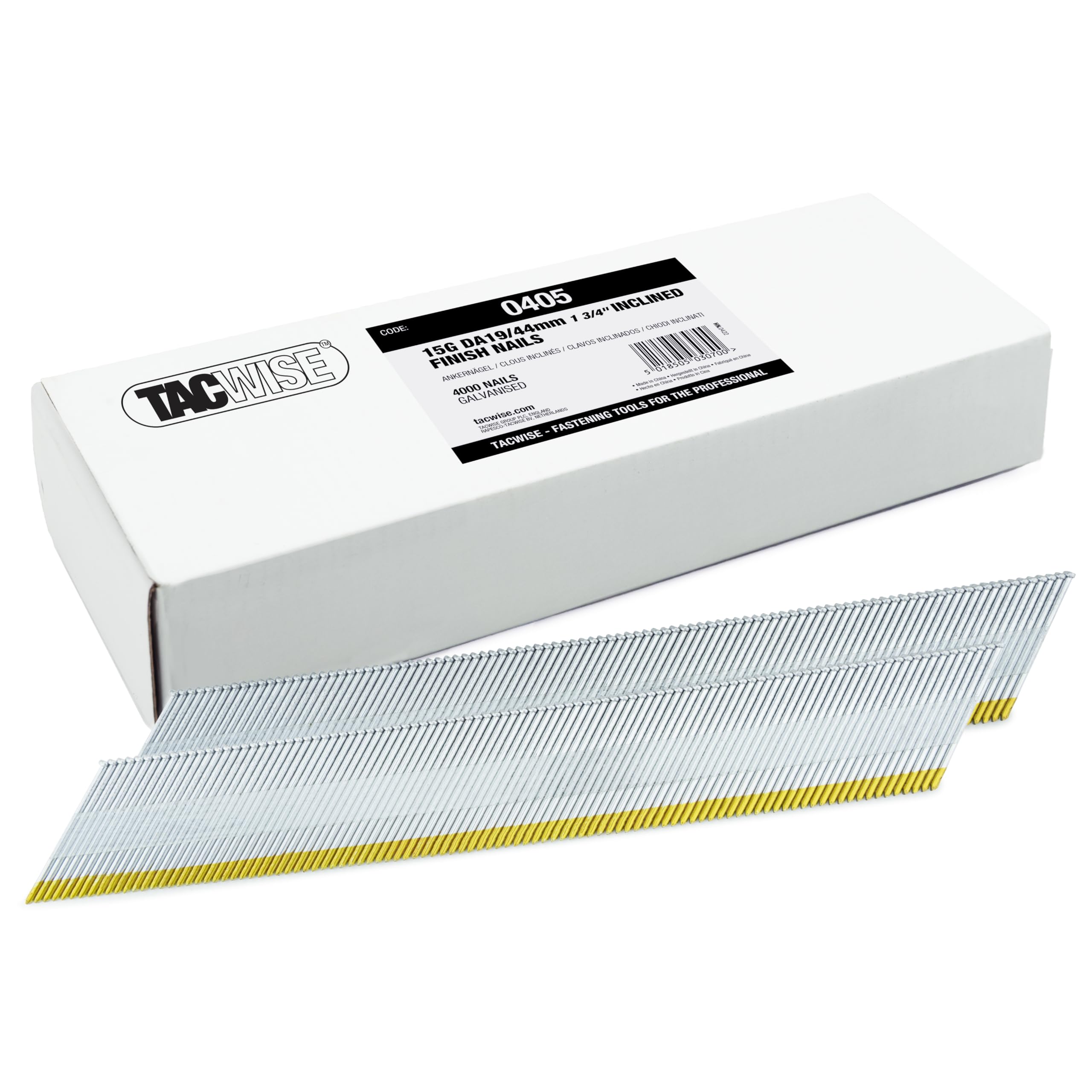 Tacwise 0405 Type DA 15G / 44 mm Galvanised Angled Finish Nails, D Head, Pack of 4,000