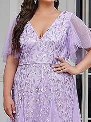 Ever-Pretty Womens Plus Size V-Neck Sequin