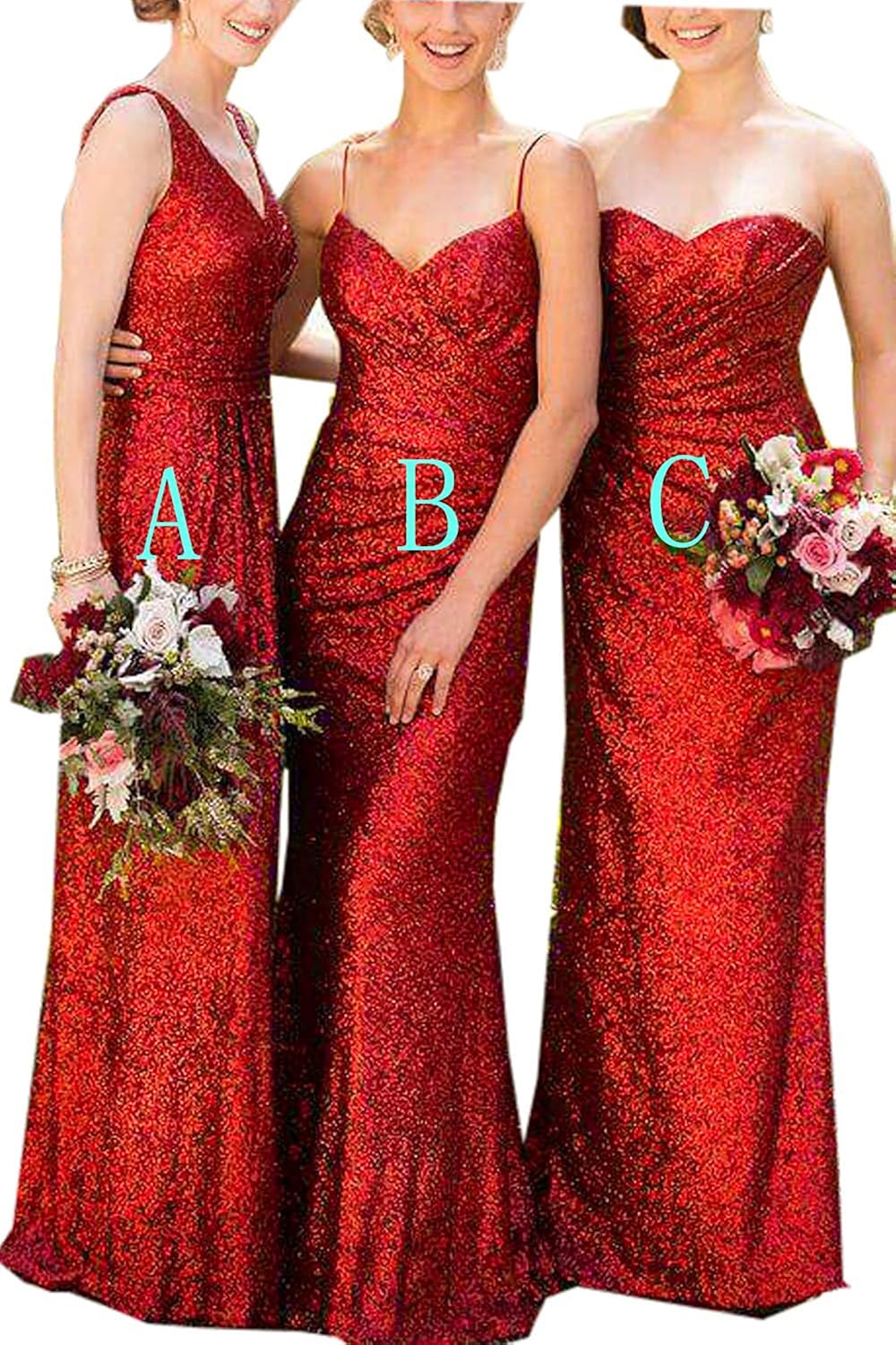 red sparkly bridesmaid dresses