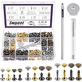 Swpeet 600 Sets 4 Colors 6mm 8mm 12mm Leather Rivets Double Cap Rivets with 3Pcs Fixing Tools Assortment Kit, Leather Rivets 