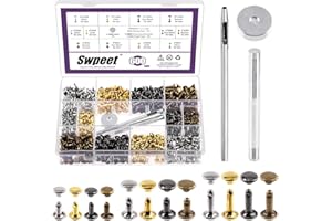 Swpeet 600 Sets 4 Colors 6mm 8mm 12mm Leather Rivets Double Cap Rivets with 3Pcs Fixing Tools Assortment Kit, Leather Rivets 