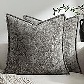 DEZENE Pack of 2 Grey Decorative Throw Pillow Covers 18x18 Cozy Soft Chenille Accent Vintage Square Couch Pillow Covers for Home Decor Bed Sofa Living Room