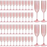 Pesonlook 48 Pack Plastic Champagne Glasses Pink Reusable Diamond Crystal Clear Wine Glasses Diamond Wine Cups Vintage Drinking Glasses for Wedding Reception, Grand Event Party Supplies