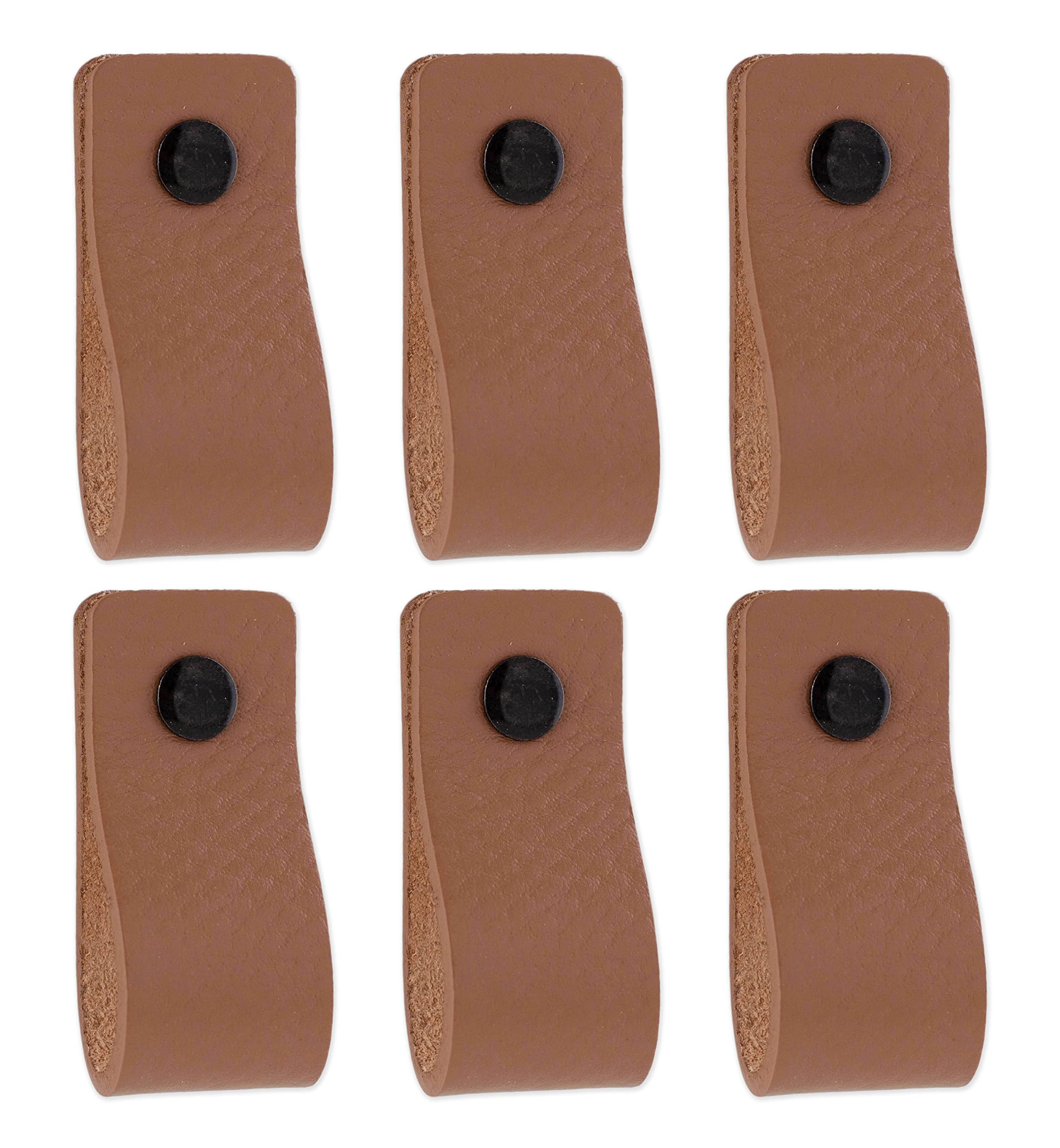 Brute Strength - Taupe Leather Cabinet Handles - 6 Pcs, 12.5 x 2.5 cm - Kitchen, Bathroom, Dresser & More