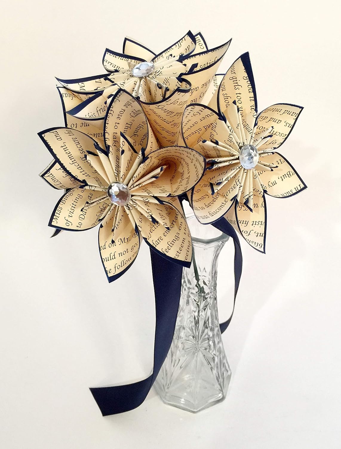 Book Paper Flowers 5 small flowers & vase, traditional