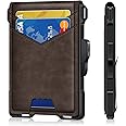 GHUKY Wallet for Men, Minimalist Slim Mens Wallet with Money Clip, RFID Blocking Smart Pop Up Card Wallet with ID Window, Compact Bifold Wallet, Metal Aluminum Credit Card Holder（Coffee）