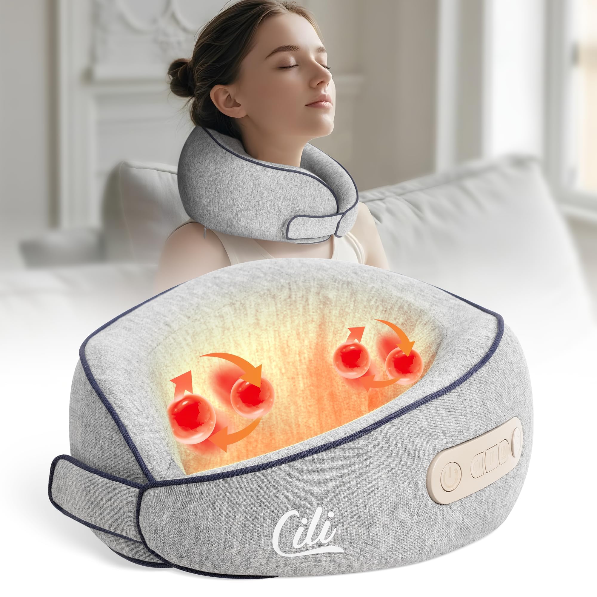 Photo 1 of CILI Cordless Neck Massager Pillow with Heat, Shiatsu Neck Massager for Pain Relief Deep Tissue,Heated Massage Pillow for Travel,3 Adjustable Intensity,Gifts for Women Men Mom Dad