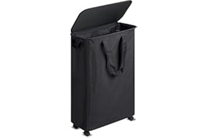 Vincona Slim Laundry Basket with Lid, 55L Small Laundry Basket with Handles, Tall Dirty Clothes Hamper for Dorm, Bedroom and Bathroom, Black