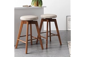 Nathan James Amalia Backless Kitchen Counter Height Bar Stool, Solid Wood with 360 Swivel Seat Antique Coffee/Natural Wheat, Set of 2
