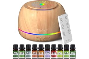 ASAKUKI Ellipse Aroma Diffuser & 10 Essential Oils Set, Cool Mist Humidifier with Remote, 4 Timers, 15 Colors Light Waterless Auto Off for Large Room Office-Yellow