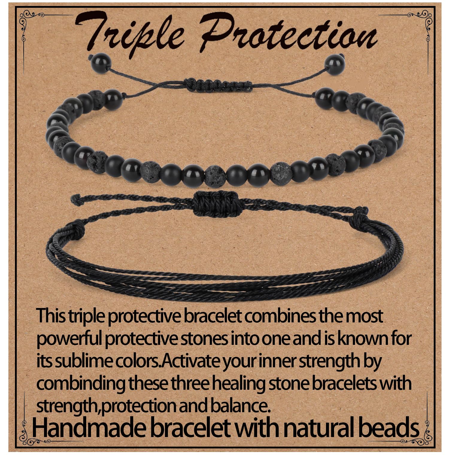 LPBeads 4mm Onyx Lava Obsidian Mixed stone Bracelet