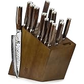 Shun Premier 15 Piece Block Set | Includes 8" Chef's, 9.5" Slicing, 7" Santoku, Steak Knives &amp; More, Damascus Stainless Steel Cladding, Pakkawood Handle
