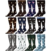 Cutecrop 12 Pairs Novelty over the Calf Dress Socks for Men Fun Knee High Holiday Dress Cotton Long Socks for Cold Weather Winter Gift