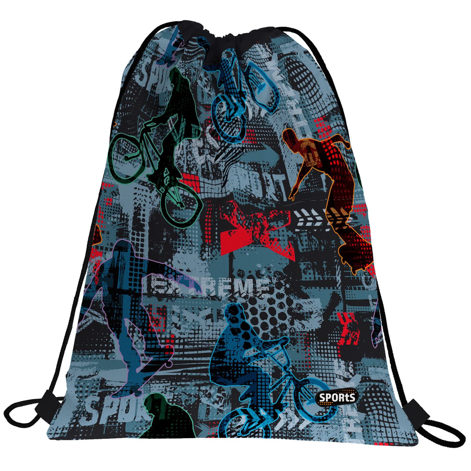Grafoplás 37611101. Flat Backpack Bag Strings, Outer Pocket, 36x47cm, Sports Collection, Extreme, multicoloured, 36x47cm, School