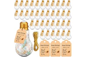 Yiyiring 36 Pack 100 ml Bible Motivational Plastic Light Bulb Jar with Keep Shining Card and Gold String Light Bulb Candy Container Clear Fillable Light Bulb Drinking Cups for Church Gift