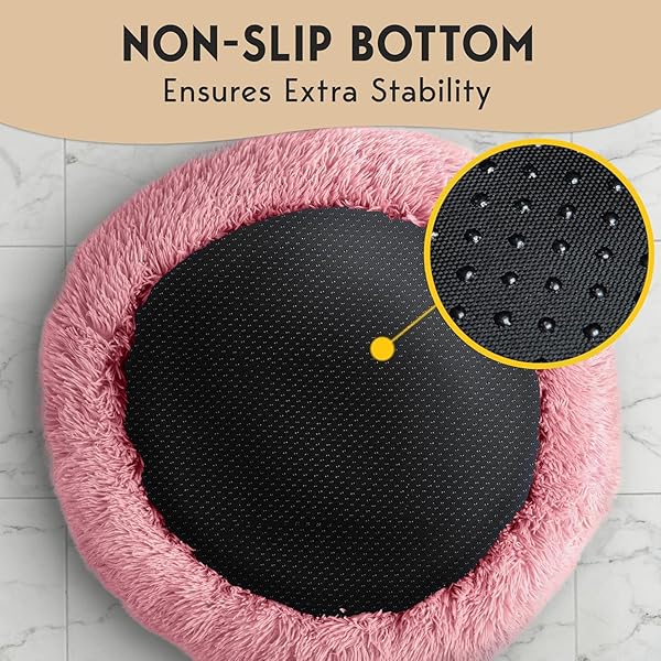PETJETT LARGE DOG BED – 36” CALMING DONUT DOG BEDS, ANTI-SLIP & WASHABLE LARGE ROUND BED, FLUFFY FAUX FUR PET BED, SUPER SOFT ANTI-ANXIETY PREMIUM COMFORT BED, FITS DOGS UP TO 80 LBS – PINK