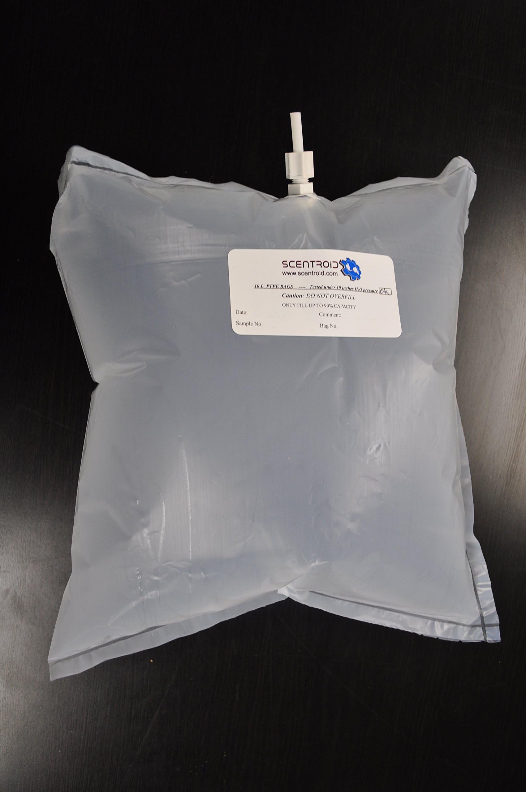 PTFE Air and Gas Sampling Bag with Combination Valve, 10L , (Pack of 10)