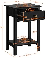 Yaheetech Black Bedside Tables 2pc Nightstand 30x40x61cm with Drawer view 3