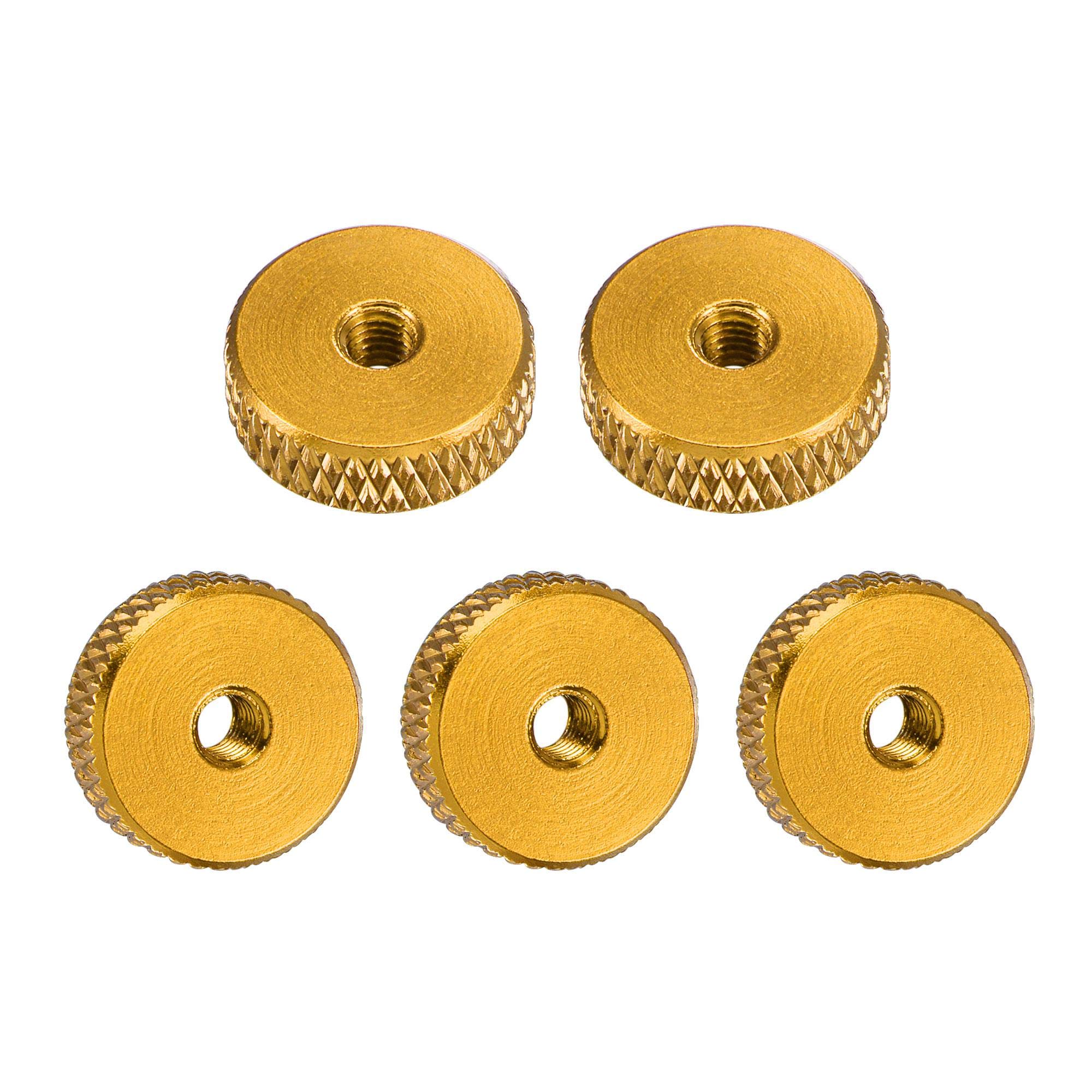 sourcing map Flat Knurled Nut - M3 x 12mm x 4mm Thumb Nuts Lock Adjusting Nuts Aluminum Alloy Golden 5Pcs — image 1