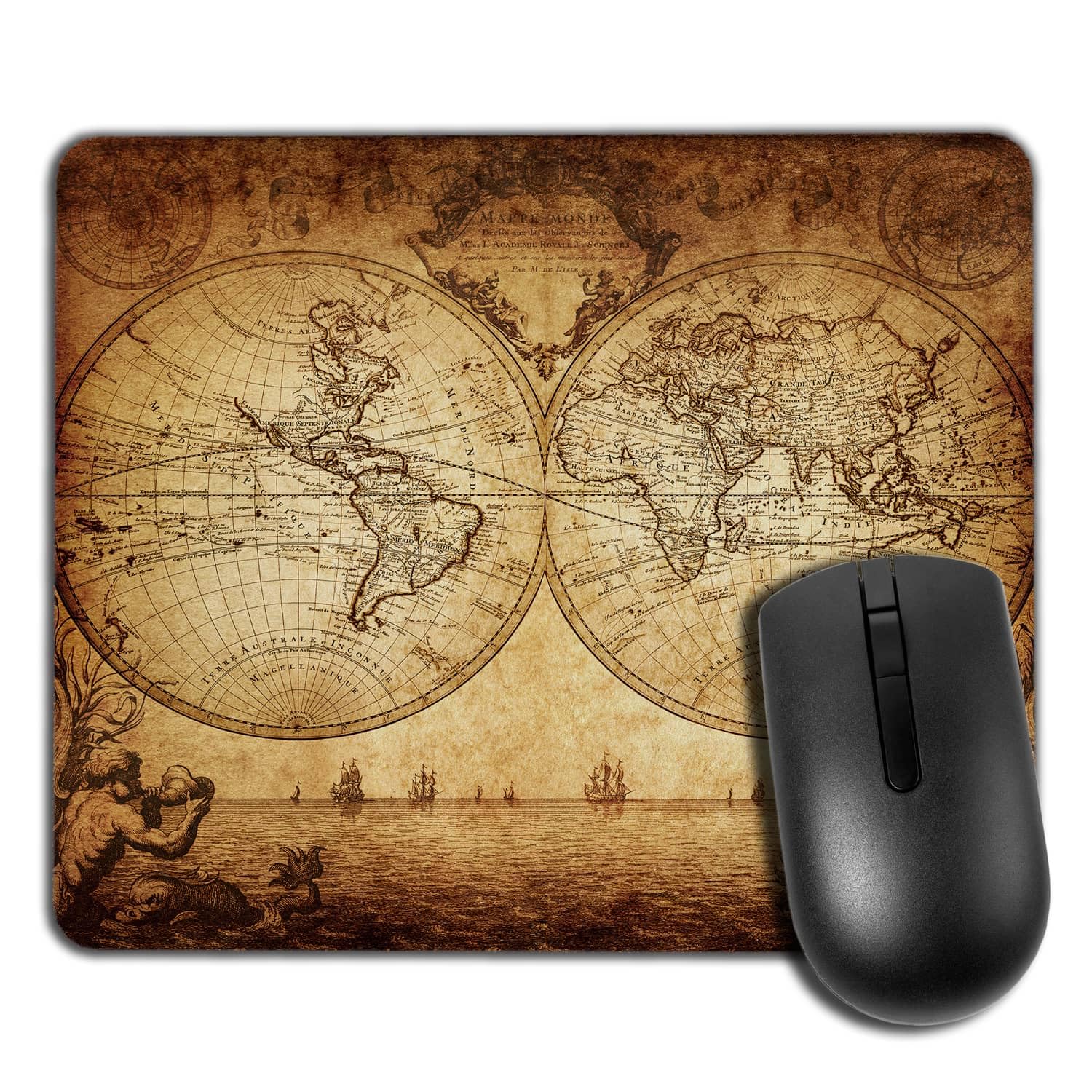 Yeuss Vintage Map Mouse mat pad Rectangular Non-Slip Mousepad, Vintage Map Of The World 1733 Gaming Mouse mat pads, Brown,200mm x 240mm