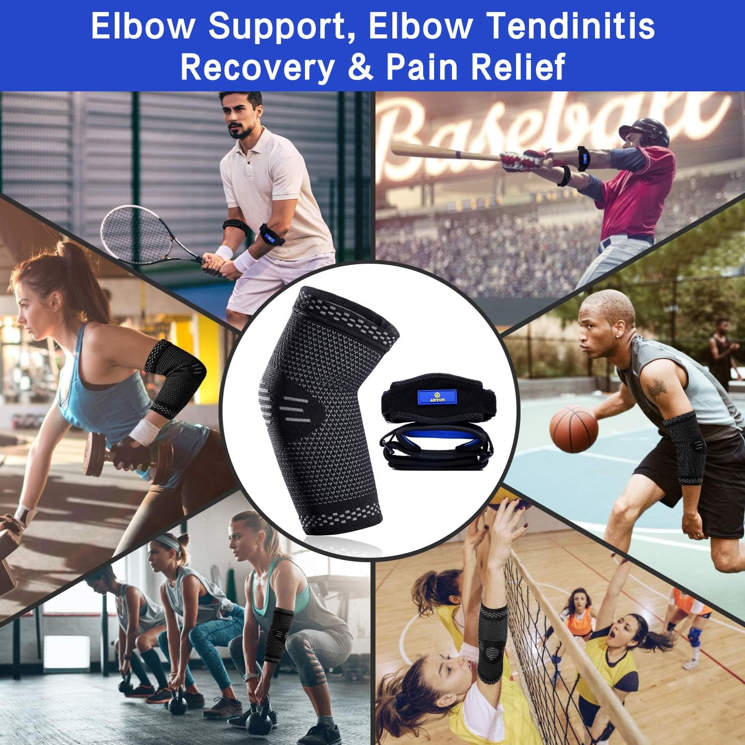 New Medical Compression Technology Elbow Brace Compression Sleeve(1pcs)+Tennis Elbow Brace (2pcs),Elbow Support Gear for Sports or Daily Use to Reduce Joint Pain and Treat Tendonitis | Tennis Elbow | Golfer's Elbow | Arthritis: Sports & Outdoors