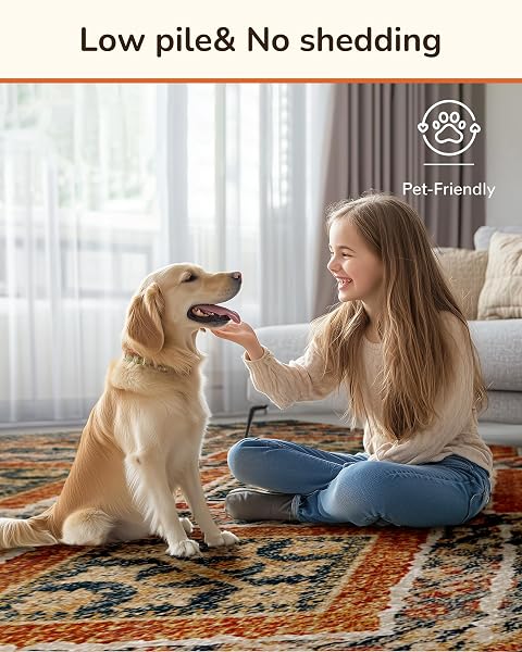AREA RUG 6X9 RUG MACHINE WASHABLE NON-SLIP LOW PILE PRINT PATTERN WESTERN RUG FALL RUG FOR LIVING ROOM BEDROOM ENTRYWAY TRIBAL SERIES -ORANGE/BROWN