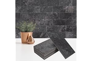 StyloVue 100 Pieces Peel and Stick Backsplash for Kitchen, 3" x 6" PVC Subway Tile 2025 Upgraded Black Slate Backsplash Stick
