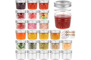 GUANENA 24 Pack 4 oz Mason Jars, Small Canning Jars with Regular Lids and Bands, Mini Glass Jars for Jam, Jelly, Honey, Spice