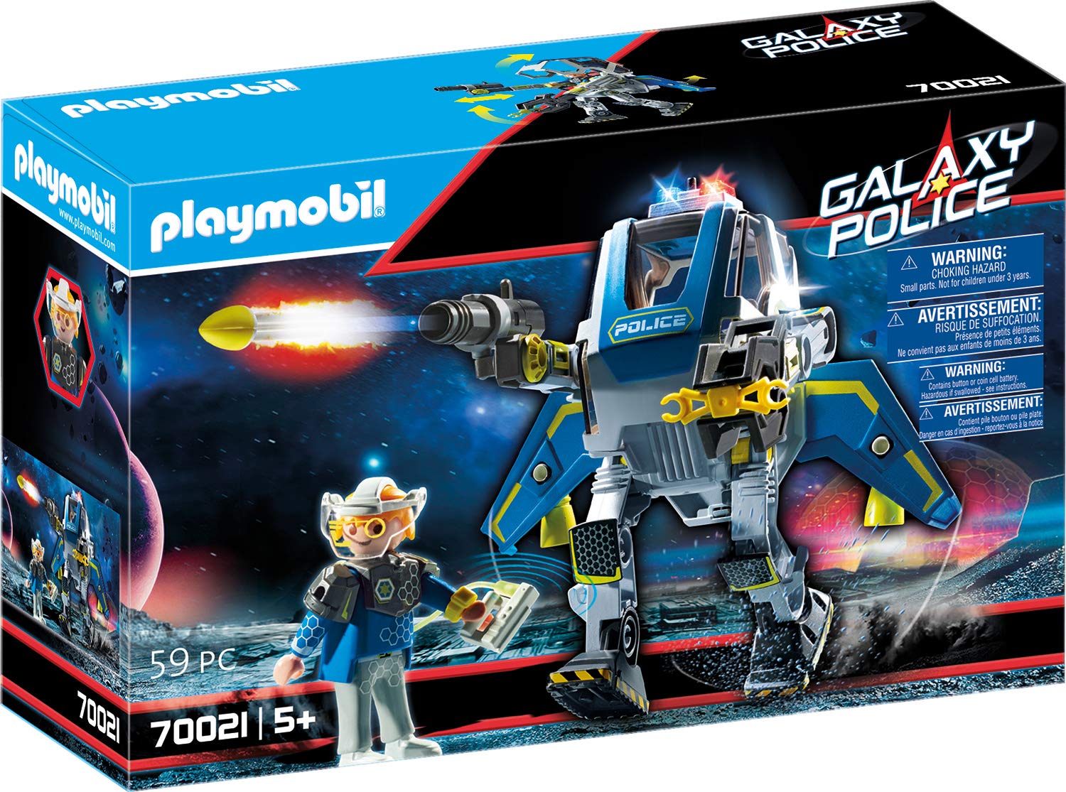 Playmobil 70021 Galaxy Police Robot with Gripper Arm and Weapon, with Light Effects, for Children Ages 5+
