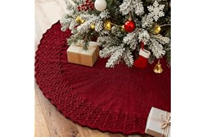 Dremisland Red Knitted Christmas Tree Skirt 36 Inches Cable Knit Vintage Christmas Tree Skirt Chunky Thick Knitted Xmas Tree 