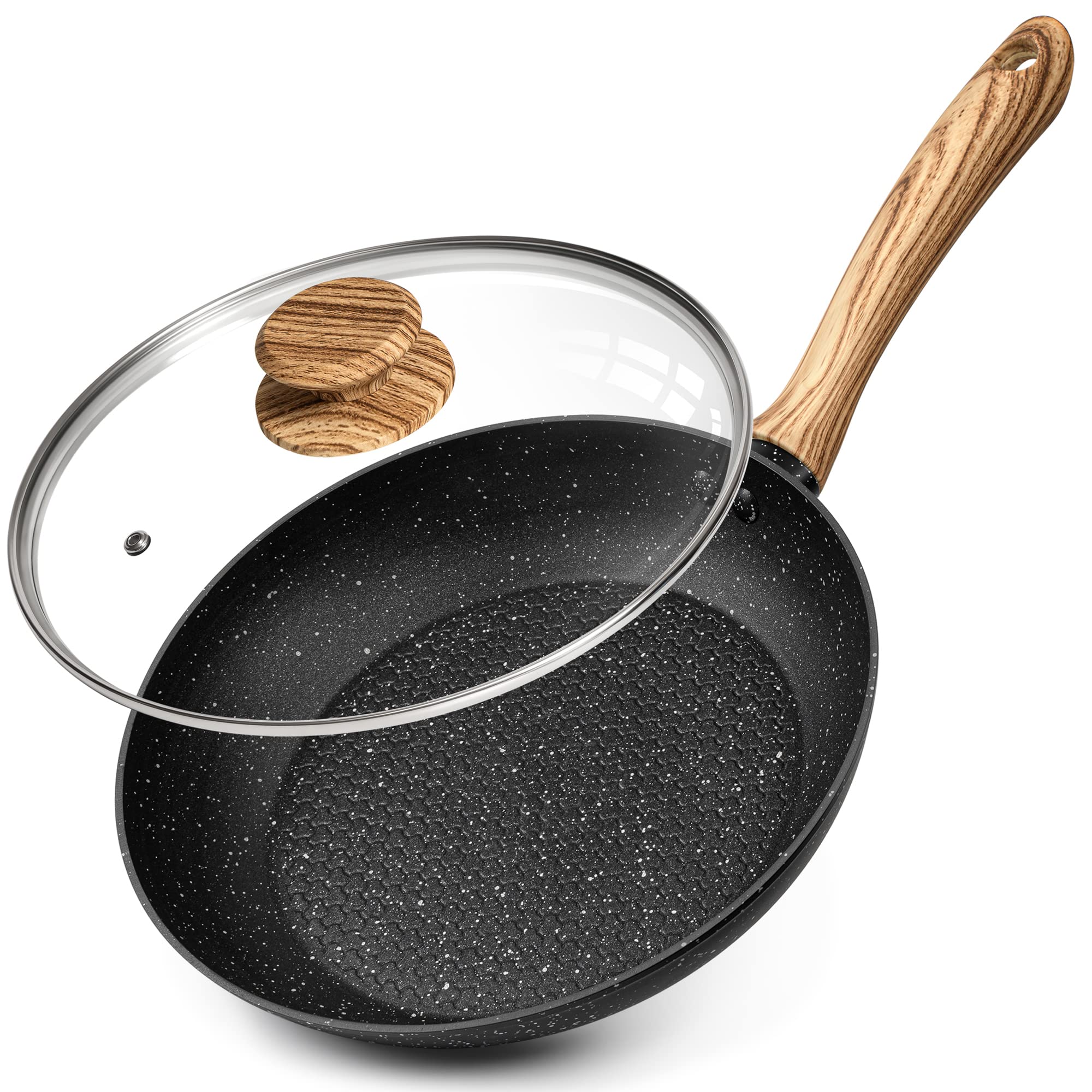 MICHELANGELO Non Stick Frying Pan with Lid 20cm, Honeycomb Design & Granite Non-Stick Coating, Healthy & Non-Toxic