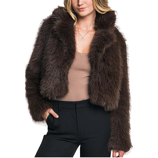 Love Tree Women's Juniors Soft Faux Fur Cropped Coat (Brown, Small