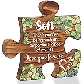 Son Thank You Gift Puzzle Sign from Mom Dad, Wooden Desk Decor for Birthday, Graduation, Christmas, Valentine's Day, Sentimental Keepsake from Parents to Son, CSB616