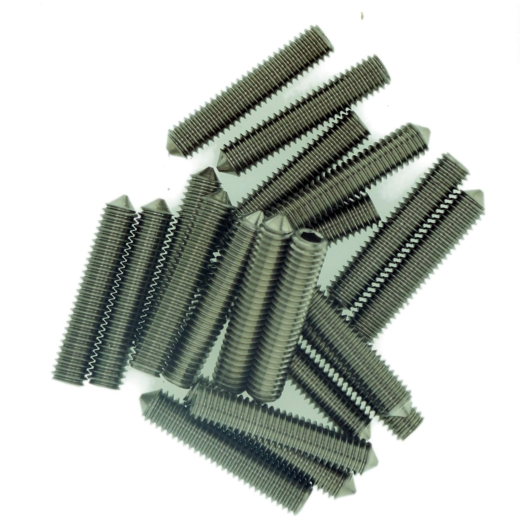 M2.5 (2.5mm x 12mm) Hex Socket Grub Screw (Cone Point) - Stainless Steel (A2) (Pack of 20)