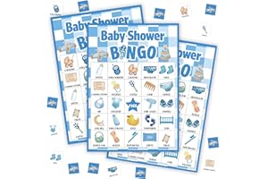 TRANFVGING Baby Shower Bingo Game For Adults, Baby Shower Party Bingo Game Set, Blue Baby Shower Bingo Cards, Gender Reveal Bingo Favors For Family Friends, Baby Shower Large Group Game Decor & Supplies -16
