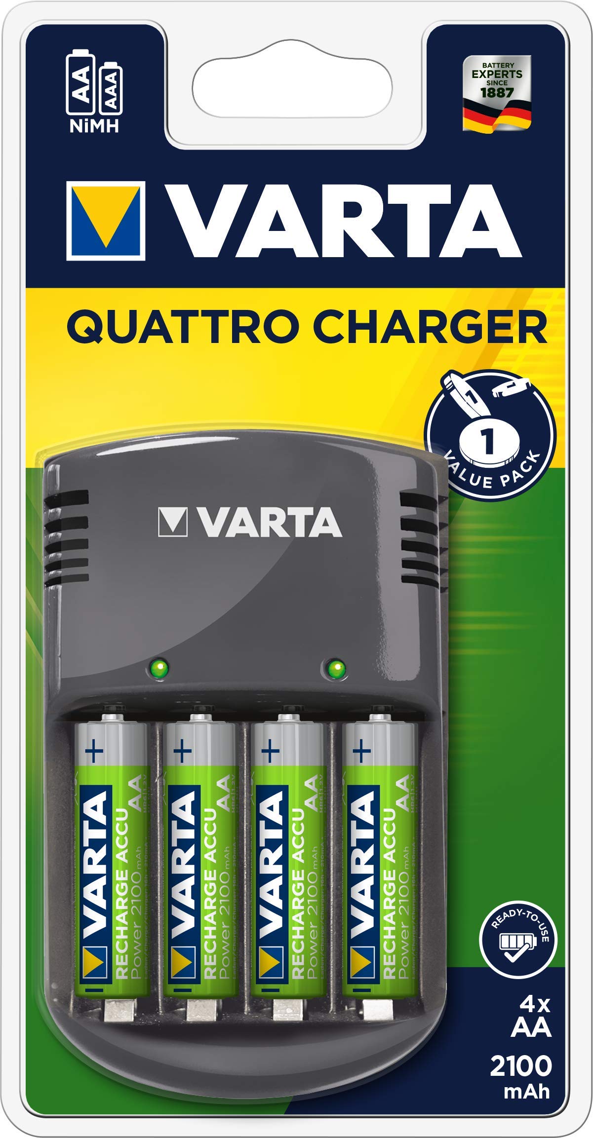 Varta Quattro Charger + 4 AA 2100 Batteries Ready To Use