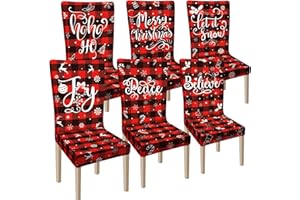 Ganeen 6 Pcs Christmas Chair Covers Merry Christmas Chair Back Cover Stretch Christmas Seat Cover Washable Xmas Dining Chair Protector Slipcover for Dining Room Kitchen Holiday Party(Plaid Style)