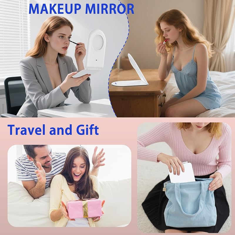 Espejo Maquillaje con Luz 1X/10X, Espejo Aumento con 3 Luces de Color, Control Táctil, Recargable Portátil Espejo para Dormitorio y Baño