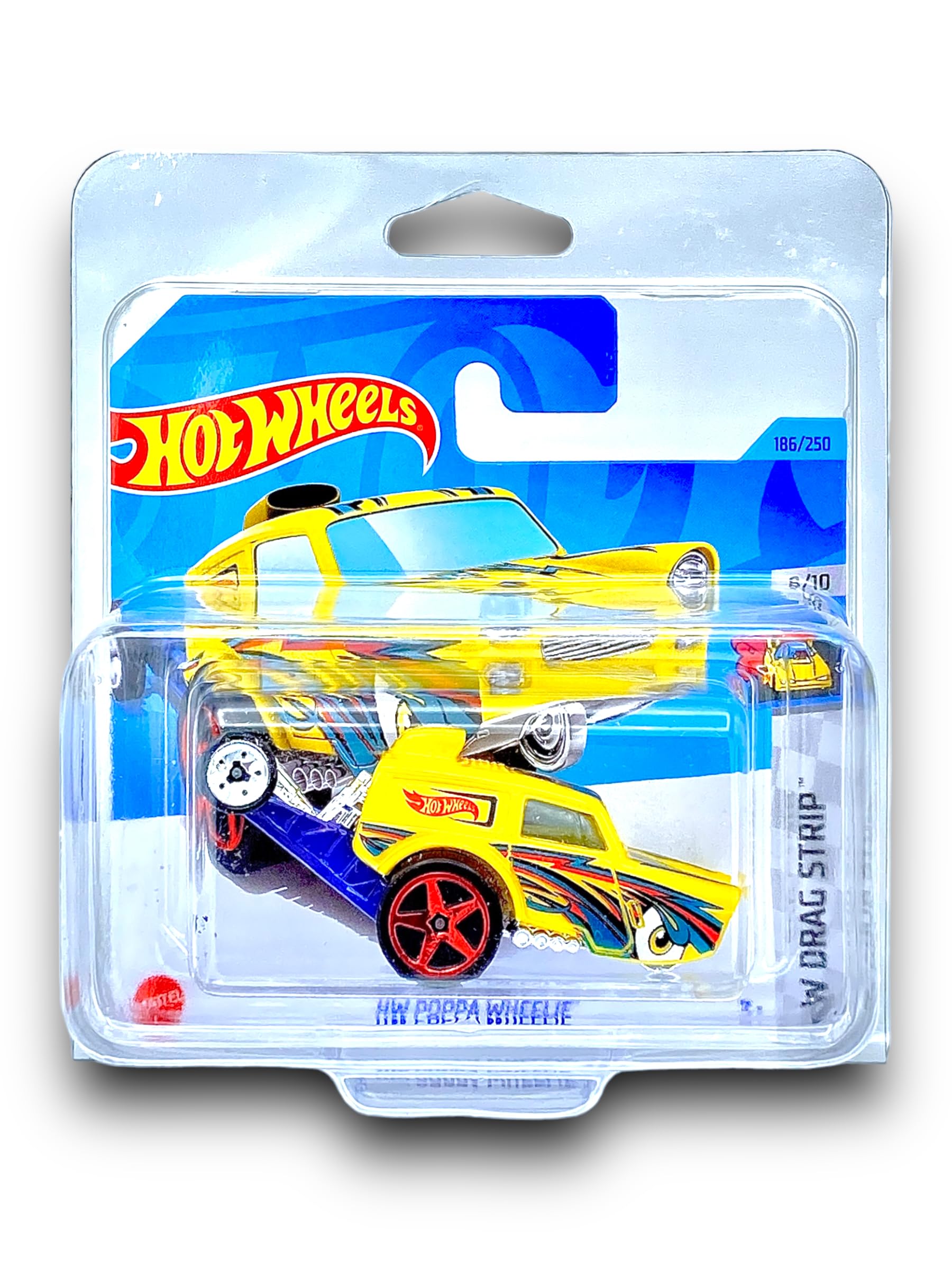 Hot Wheels HW Poppa Wheelie (Yellow) 8/10 HW Drag Strip - 2023-186/250 (Short Card) - COMES IN A KLAS CAR KEEPER PROTECTIVE COLLECTORS CASE - HKH34