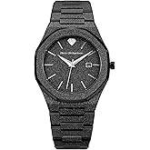 Pierre Richardson Men’s Luxury Watch PR5691 – Silver Frosted Stainless Steel Japanese Quartz, 41mm, 5ATM Water Resistant, Scratch-Resistant Sapphire Crystal Glass, Elegant Dress Watch for Men, Reloj para Hombres