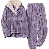 SeeLuNa Womens Fluffy Pajamas Set Fleece Pullover Pants Oversized Plush Sleepwear Cozy Fuzzy Loungewear Loose Warm Pjs Sets